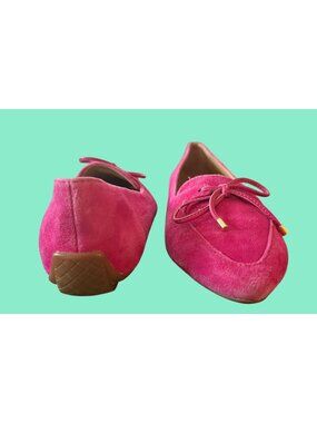 Talbots Pink Suede Leather Loafers Size 8M Slip-On Shoes With Bow Detail
